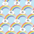 Rainbow, white clouds of emoticons. A seamless pattern for your ideas. Royalty Free Stock Photo