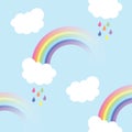 Rainbow, white clouds. A seamless pattern for your ideas. Royalty Free Stock Photo