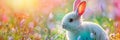 Rainbow White Rabbit, Cute Easter Bunny Portrait