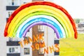 Rainbow on window during quarantine at home Royalty Free Stock Photo
