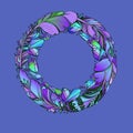 Rainbow wreath with colorful feathers and crystals gems. Vector illustration.