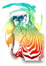 Rainbow zebra on an abstract background.