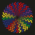 Rainbow zigzag circle. Radial vibrant Vector. Dynamic color pattern. Abstract round shape. Royalty Free Stock Photo