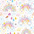 Rainbows clouds hearts pattern