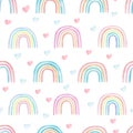 Rainbows and hearts cute watercolor seamless pattern. Digital paper. Trendy scandinavian style