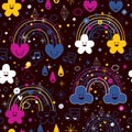 Rainbows night cartoon pattern Royalty Free Stock Photo
