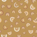 Rainbows seamless vector pattern. Childish seamless background in earthy colors gold pink rose white. Hand drawn