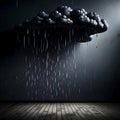 Dark, rainy storm cloud in an empty dark room - ai generated image Royalty Free Stock Photo