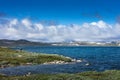 rainclouds over landscape. Hardangervidda highlands in Norway