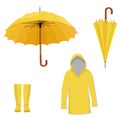 Raincoat, boots, umbrella