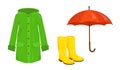 Raincoat, rubber boots and umbrella