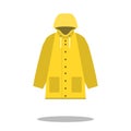 Raincoat yellow icon, Flat design of rain coat clothing with round shadow, illustration on white background