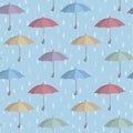 Raindrop and umbrellas seamless pattern. Fall background
