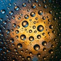 Raindrops adhere to a glass surface, creating a pattern of varying sizes Royalty Free Stock Photo