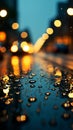 Raindrops blur on glass, a citys nocturnal backdrop emerges softly