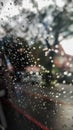 Raindrops on the car window after rain