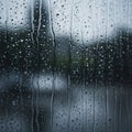 Raindrops cover a glass surface, forming streaks and beads of water. The background Royalty Free Stock Photo