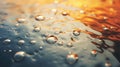 Raindrops create artistic ripples on the ground, crafting a cool summer backdrop. Ai Generated
