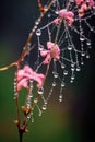 raindrops on a delicate spiderweb among flowers