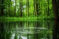 Raindrops gently create ripples on a serene forest pond surrounded by lush greenery during a tranquil afternoon in nature Royalty Free Stock Photo