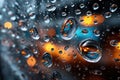 Raindrops on Glass with Blurred City Lights Royalty Free Stock Photo