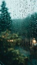 Raindrops on Glass with Blurry Trees in Background, Creating a Calm and Serene Atmosphere Royalty Free Stock Photo