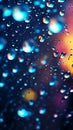 raindrops on glass ,dark vertical background with bokeh lights. abstract background with copyspace