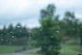 Raindrops on glass during rain, large drops