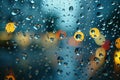 Raindrops on glass surface create a reflective view after the rainstorm has passed Royalty Free Stock Photo
