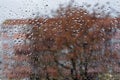 Raindrops on the glass. Window in March. Season specific. Portugal. Almada. Early spring.