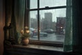 raindrops hitting a window with a stormy background