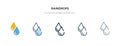 Raindrops icon in different style vector illustration. two colored and black raindrops vector icons designed in filled, outline,