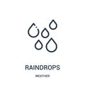 raindrops icon vector from weather collection. Thin line raindrops outline icon vector illustration