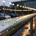 Raindrops on the metal surface in the light colored lights Royalty Free Stock Photo