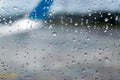 Raindrops in the plane`s window, about to take off