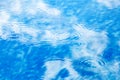 Raindrops on pool blue water surface. Blue water texture as background. Stains circles on the water from rain