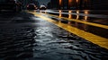 raindrops road yellow lines Royalty Free Stock Photo