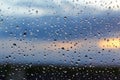 Raindrops on Wet Window Glass Royalty Free Stock Photo