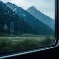Raindrops on Window with Mountain Landscape Royalty Free Stock Photo