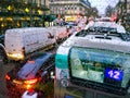 Raindrops on window. Traffic in Paris.