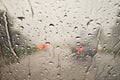 Raindrops on the windshield of a car Blurred background of highway concept. Heavy rain. Meteorological department. Weather Royalty Free Stock Photo