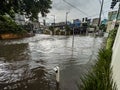 It rained heavily, causing flooding in the streets. Royalty Free Stock Photo