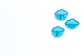 Rainfall forecast concept. Weather icons. Rainy cloud, lightening on white background top view copy space