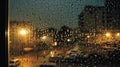 Rainfall Symphony: Raindrops on Window Pane, Enigmatic Nighttime Neighborhood