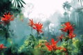 Rainforest ecology nature bio-diversity background mistillustration. AI generative