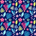 Rainforest Flowers and Leaves Pattern