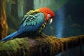 rainforest parrot preening feathers in a serene setting Royalty Free Stock Photo