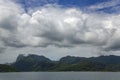 Rainforests on the mountains in the rain misty clouds on the island Moorea