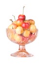 Rainier Cherries In Glass Dish Isolated