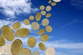 Raining coins. gold Australian coins dropping from the sky Royalty Free Stock Photo